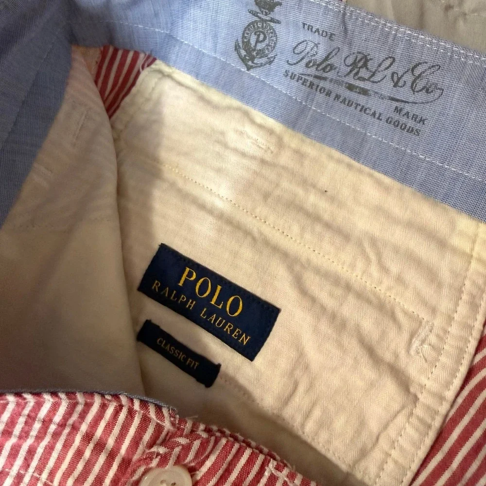Polo Ralph Lauren Men's Classic‎ Fit Chino Shorts White red Pinstriped size 33